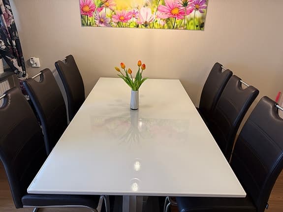 Elegant matgrupp med 6 stolar säljes – mycket fint skick!