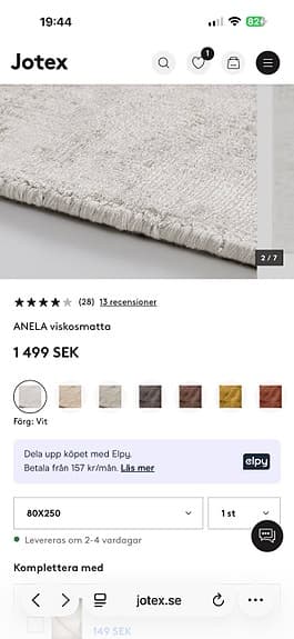 Jotex ANELA viskosmatta vit - 2 st gångmattor