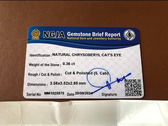 NGJA certifierad ädelsten Chrysoberyl Cat’s Eye 0,36 ct