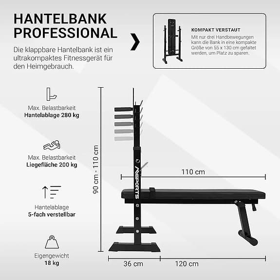 Multifunktionell hantelbänk svart