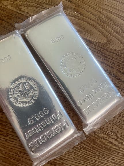 Heraeus silvertackor 500 g 999,9 finsilver