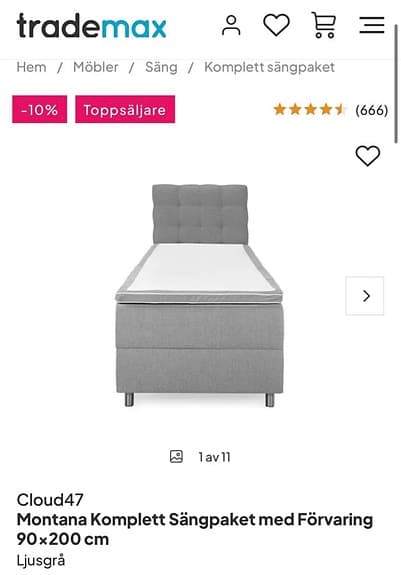 säng med förvaring 90x200 grå
