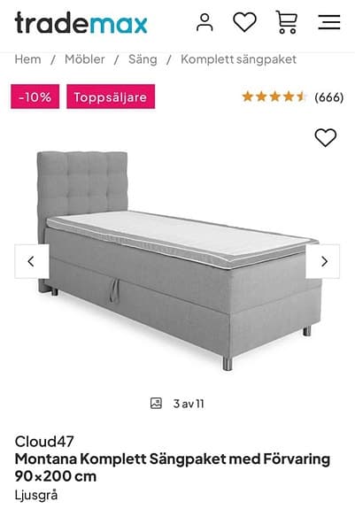 säng med förvaring 90x200 grå