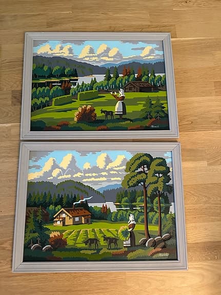 2 st handmålade unika tavlor - skog och vatten