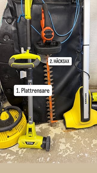 Ryobi och Kärcher trädgårdsredskap + högtryckstvätt Black & Decker
