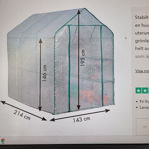 Växthus plast 214x143x195 cm