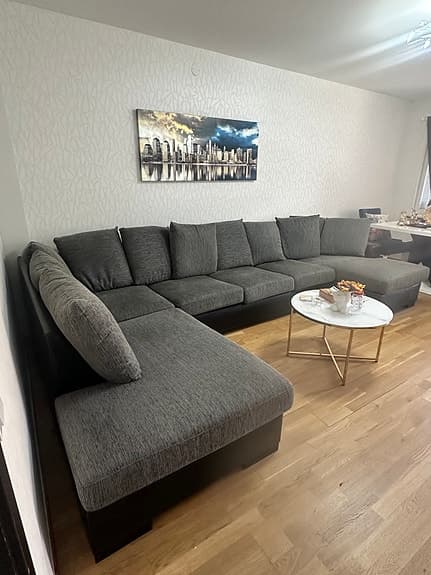 Soffa i 5 sits U formad Large Soffa med Divan och Schäslong i Konstläder/Tyg
