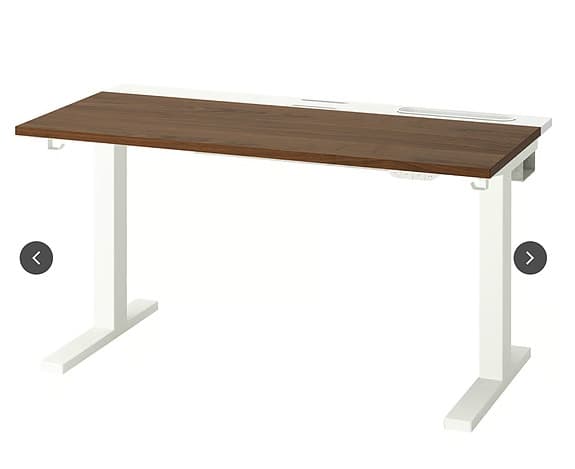 MITTZON Skrivbord sitt/stå, elektrisk valnötsfaner/vit