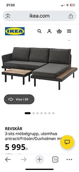 Utehörnsoffa med bord grå/svart