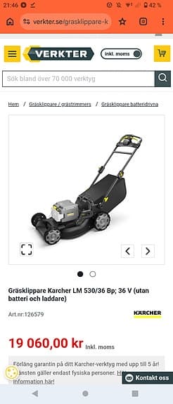 Trådlös gräsklippare Kärcher med batteri & laddare