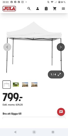 Vit paviljong / partytält 3x3 m