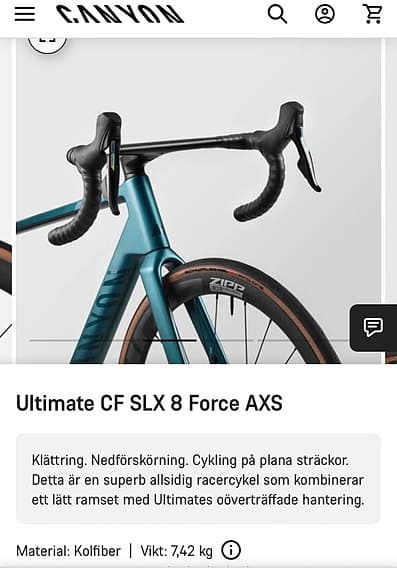 Canyon Ultimate CF SLX 8 Force AXS - 2XS, 2024 - 360 mil XXS 28" unisex