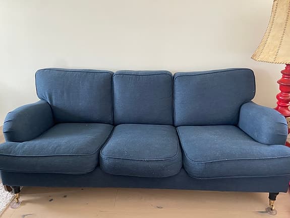 Blå 3-sits soffa med tygklädsel