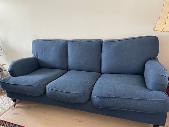 Blå 3-sits soffa med tygklädsel