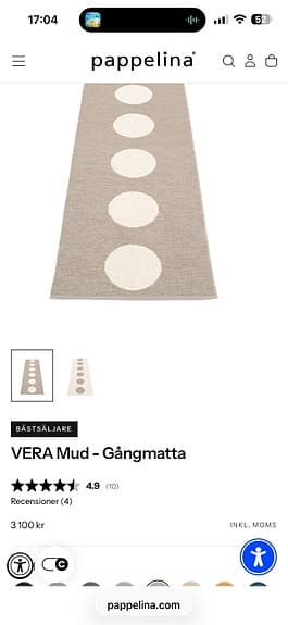 Pappelina Vera gångmatta brun/beige