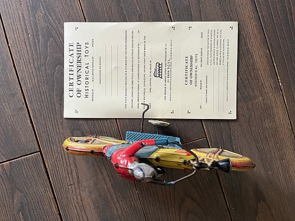 PAYA plåtleksak motorcykel – Ref. 804 (1933) med box & certifikat