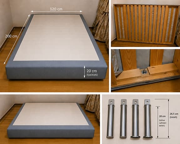 Säng IKEA 120x200 cm med 4 metallben och sängöverdrag