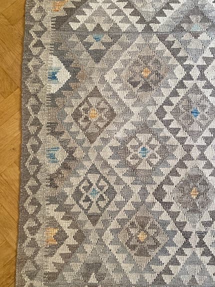 Äkta Raw Kelim matta i ull grå/beige