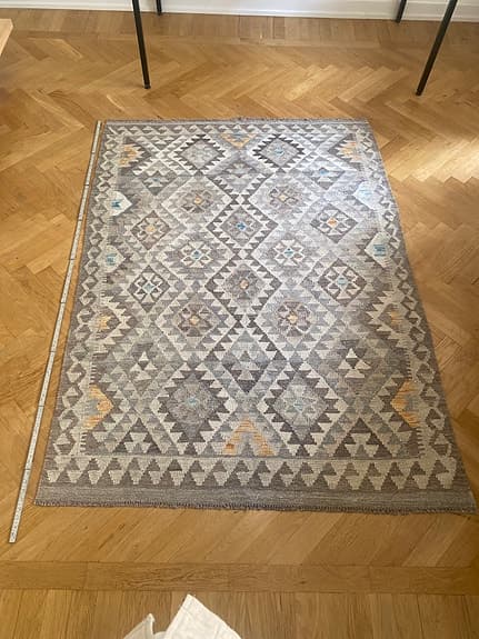 Äkta Raw Kelim matta i ull grå/beige