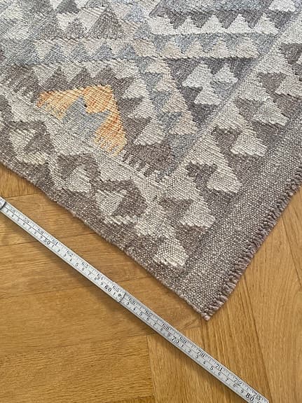 Äkta Raw Kelim matta i ull grå/beige