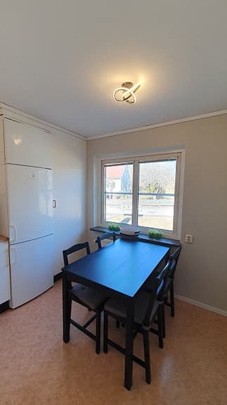 IKEA HÄGERNÄS matgrupp (bord + 4 stolar) – inklusive sittdynor