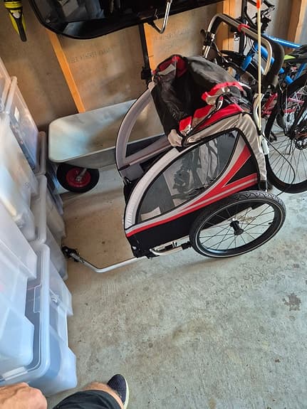 Cykelvagn barnvagn röd/grå