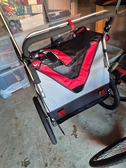 Cykelvagn barnvagn röd/grå