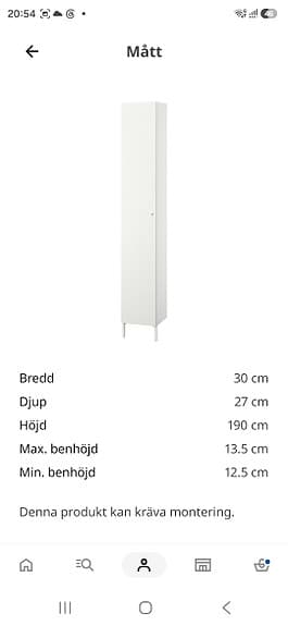 IKEA NYSJÖN högskåp badrum vit 30x190 cm