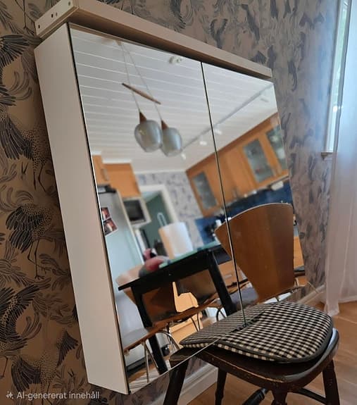 Badrumskommod med tvättställ, spegelskåp och handukstork
