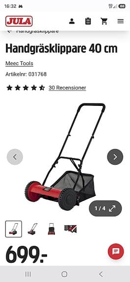 Handgräsklippare med uppsamlare röd/svart