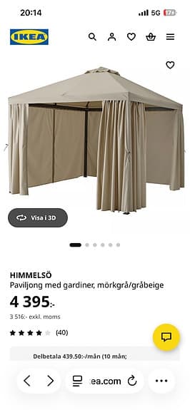 HIMMELSÖ Paviljong med gardiner, gråbeige