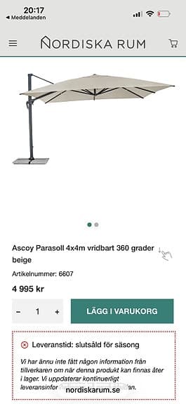 Stort parasoll - Ascoy parasoll 4x4 m vridbart 360° beige
