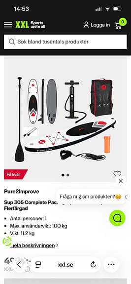 Pure2Improve SUP-bräda 305 cm med paddel