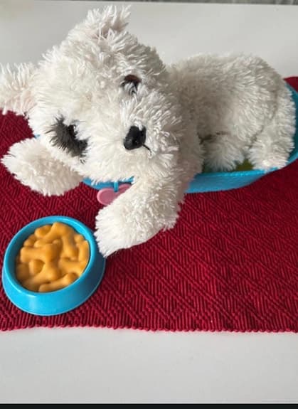 Build-A-Bear mjukishund med korg och matskål