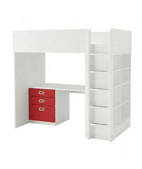 IKEA STUVA loftsäng med skrivbord och förvaring vit/röd