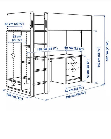 IKEA STUVA loftsäng med skrivbord och förvaring vit/röd