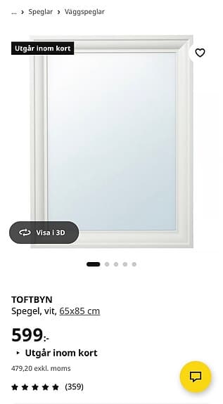 IKEA TOFTBYN spegel (obs! svart) 65x85 cm