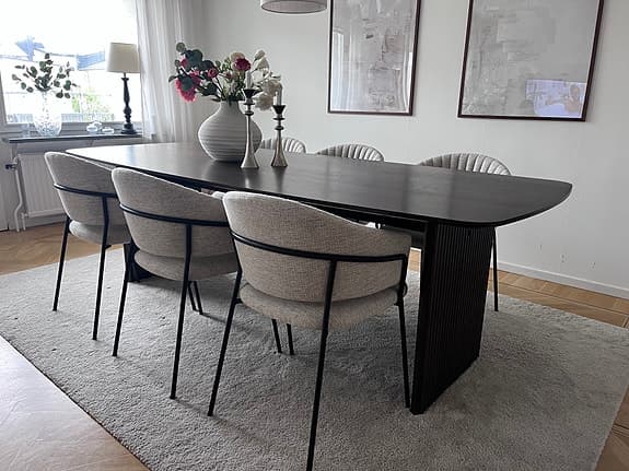 Fin, modern matgrupp med 6 stolar från Mio