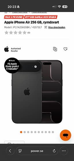 Apple iPhone Air 256 GB svart