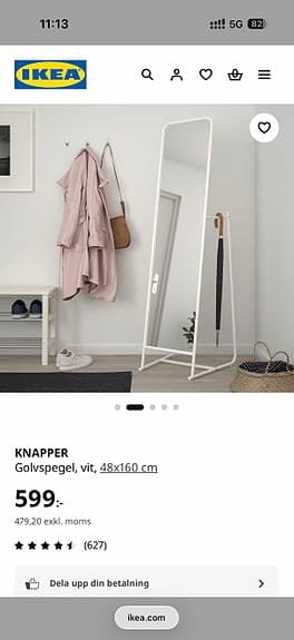 IKEA KNAPPER golvspegel vit