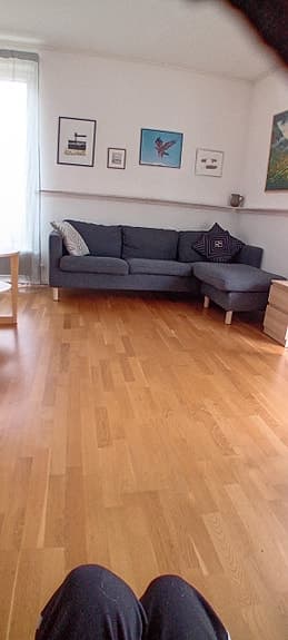 IKEA soffa med schäslong mörkgrå