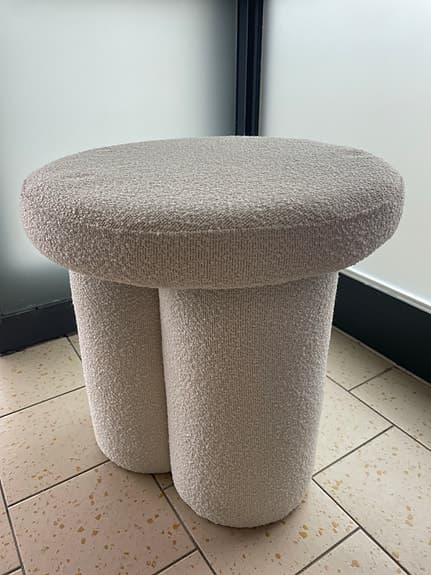 Ny vit bouclé pall rund 45x45 cm, sittpall fotpall, fraktfritt