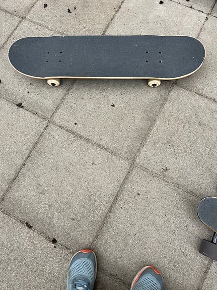 Skateboard med örn-motiv och vita hjul