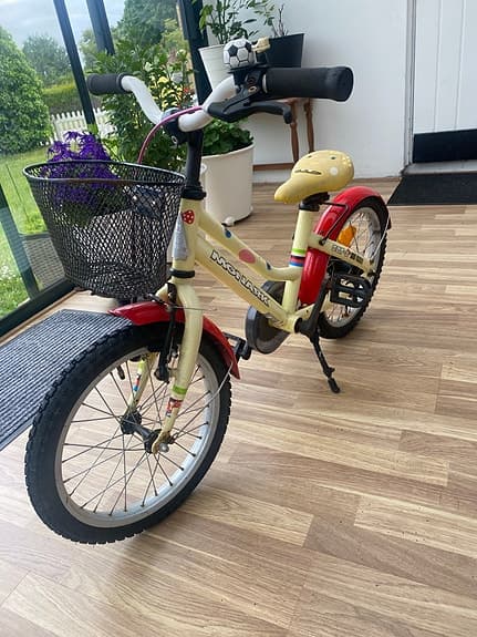 Monark barncykel 16" gul/röd med korg