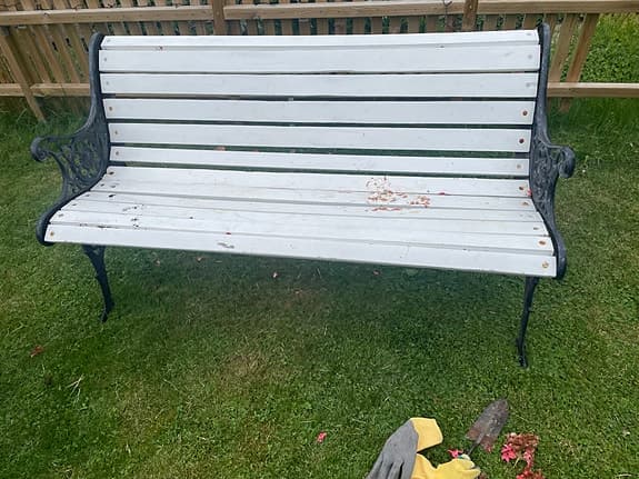 Trädgårdsbänk vit med svart gjutjärn