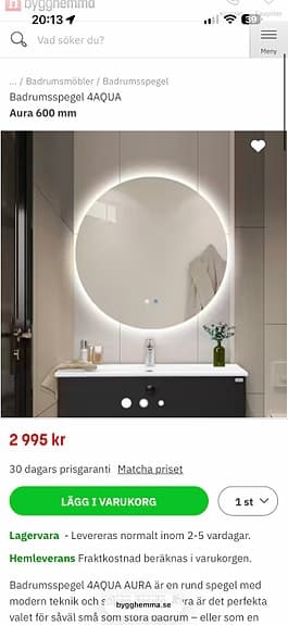 Runt badrumsspegel med belysning 60cm