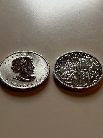 1 oz, x2 Silvermynt Kanada Maple Leaf och Österrike Philharmoniker