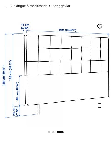 IKEA sänggavel + sängkappa 160x200 cm mellangrå