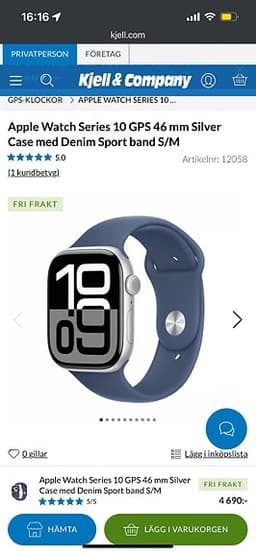 Apple Watch series 10, 46 mm. Smartklocka med blått silikonarmband