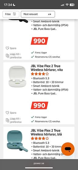 JBL Vibe Flex 2 True Wireless hörlurar vita
